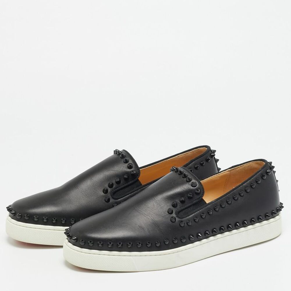 Christian Louboutin Pik Boat Size 39.5 Black Leather Slip On Sneakers - Picture 2 of 7
